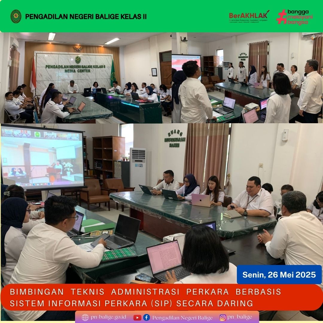 PENGADILAN NEGERI BALIGE MENGIKUTI BIMBINGAN TEKNIS ADMINISTRASI PERKARA BERBASIS SISTEM INFORMASI PERKARA (SIP) SECARA DARING